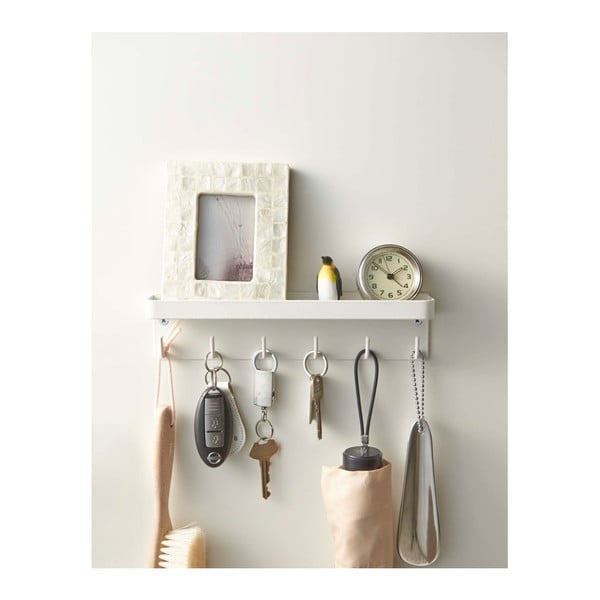 Valge seinale paigaldatav võtmehoidja koos riiuliga Smart - YAMAZAKI-image-4