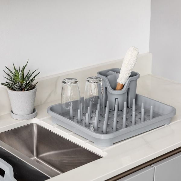 Ringlussevõetud plastist Eco Range halli värvi söögiriistade nõusidekaussihoidja - Addis-image-1