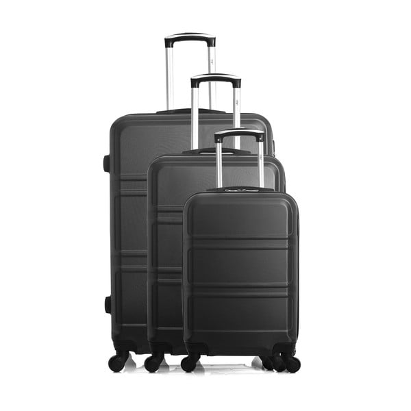 Sada 3 černých cestovních kufrů na kolečkách Hero Utah