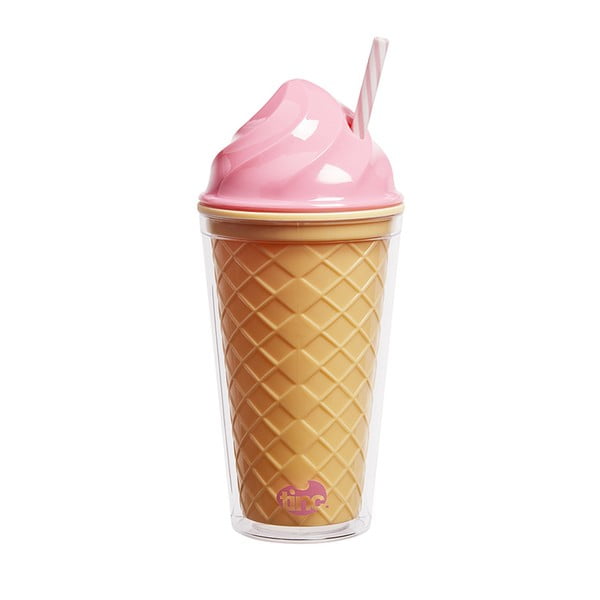 Kelímek s brčkem a růžovým víčkem TINC Ice-Cream