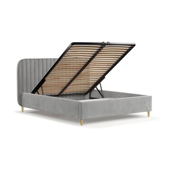 Hall polsterdatud kaheinimesevoodi koos voodipõhja ja panipaigaga 160x200cm Noto - Maison de Rêve-image-3