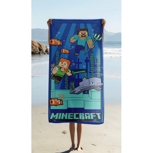 Sinine laste mikrokiust vannirätik 70x140 cm Minecraft "Underwater Fun" - Jerry Fabrics-image-1