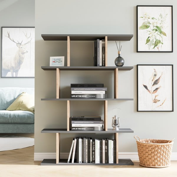 Hall/loomulik tammepuust raamaturiiul 90x127 cm Harmon - Kalune Design-image-1