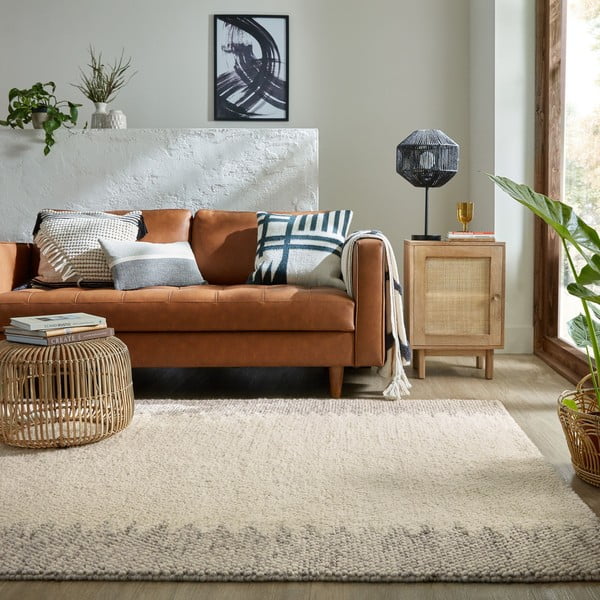 Kreem käsitsi kootud villaseguga vaip 120x170 cm Minerals Border - Flair Rugs-image-1