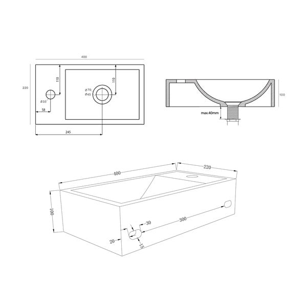 Helehall betoon väike vannitoa valamu  40x22 cm Crest – Sapho-image-3