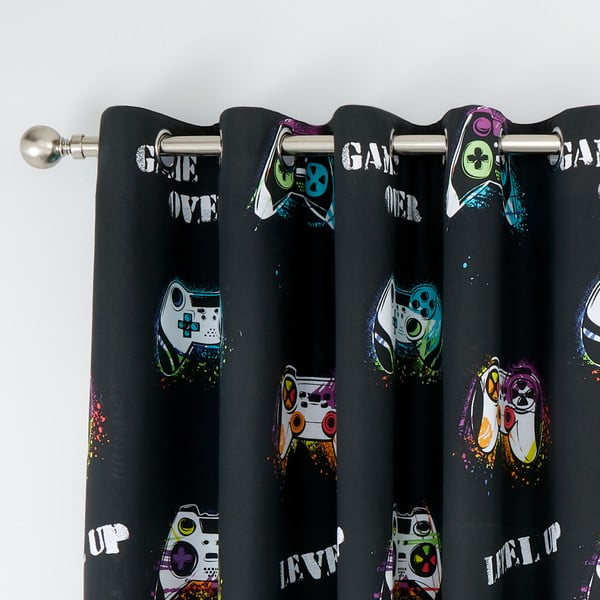 Must/sinine laste kardin 2tk 168x183 cm Game Over - Catherine Lansfield-image-2