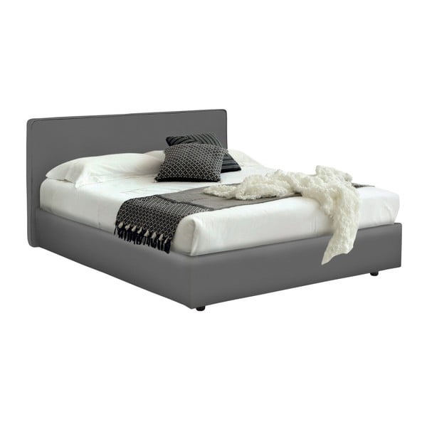 Šedá  dvoulůžková postel s úložným prostorem a potahem z koženky 13Casa Ninfea, 160 x 190 cm