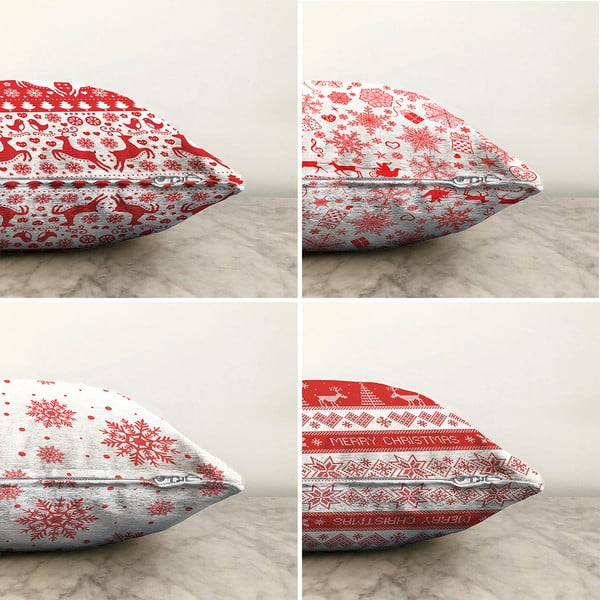 4 tšenillist padjapüüride komplekt Punased lumehelbed, 55 x 55 cm - Minimalist Cushion Covers-image-1