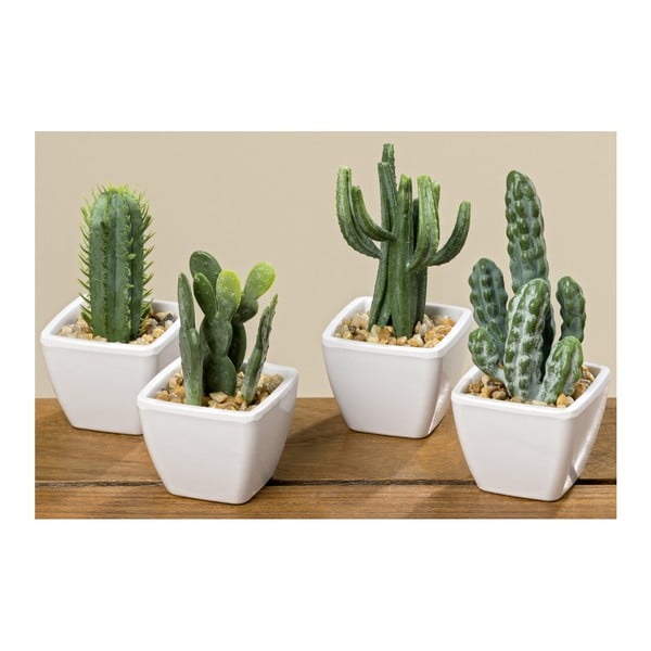 Sada 4 dekorativních kaktusů s květináčem Boltze Cactus