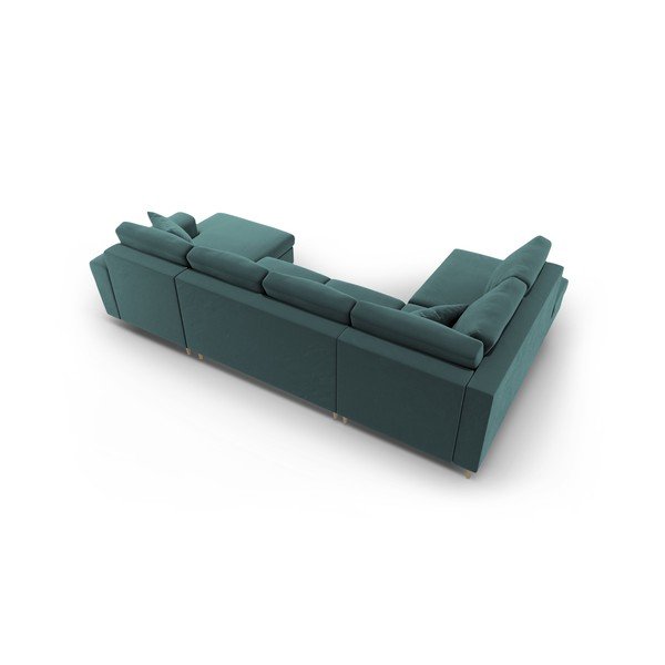 Petrooleumi värvi sametist panipaigaga nurgadiivanvoodi (vasak nurk/"U"-kujuline) Kyoto - Cosmopolitan Design-image-4