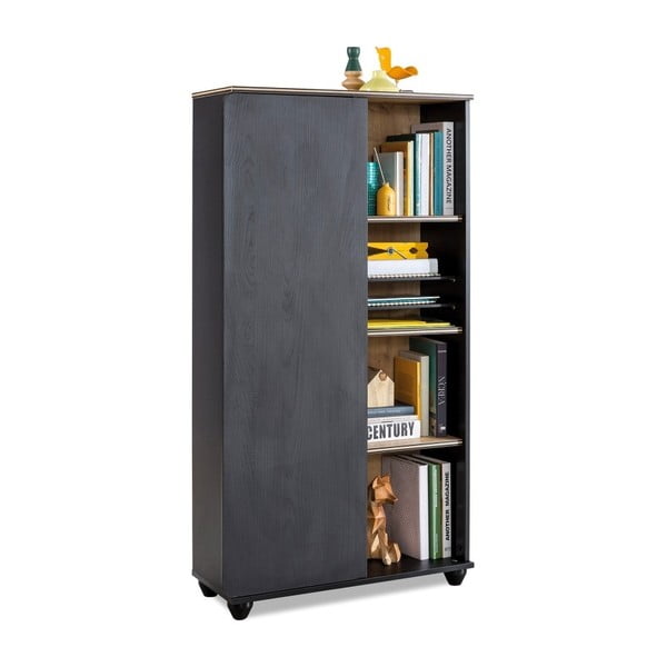 Černá knihovna Black Bookcase With Storage