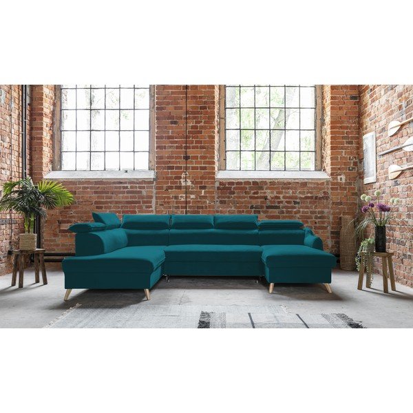 Türkiissinine sametist U-kujuline nurgadiivan (vasak nurk) Sweet Harmony - Miuform-image-1