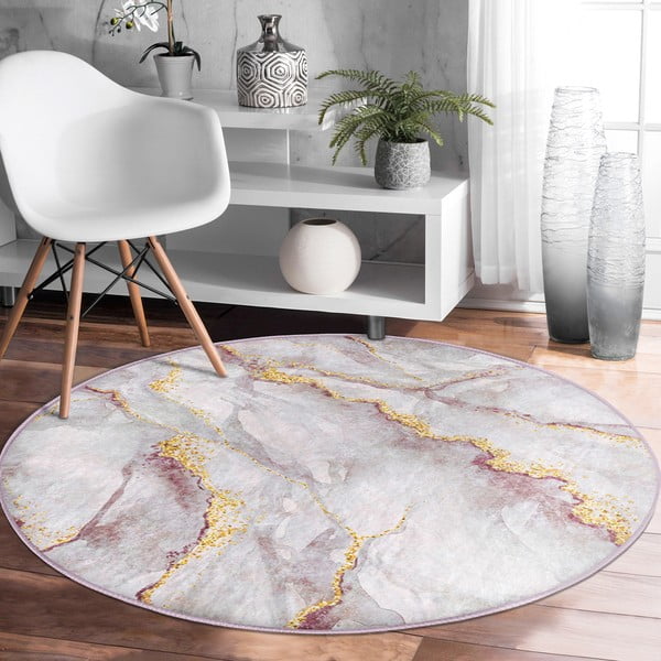 Heleroosa/kuldne pestav ümmargune vaip ø 120cm Marble – Mila Home-image-3