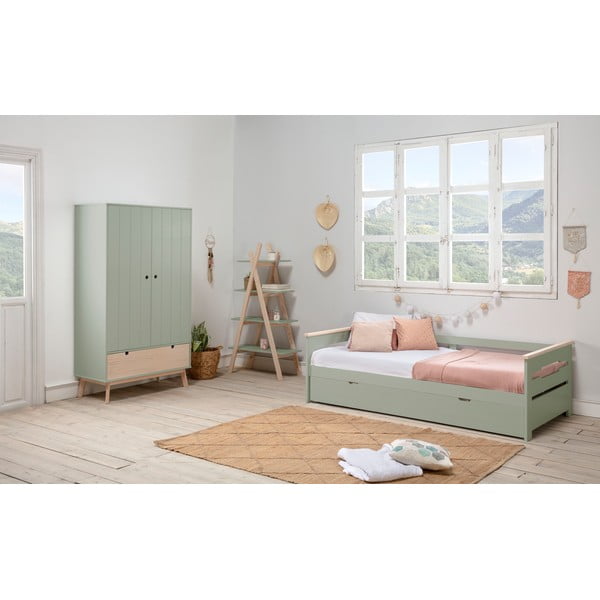 Roheline laste riidekapp männipuidust jalgadega Kiara - Marckeric-image-1