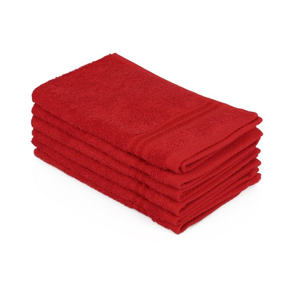 Sada 6 červených ručníků do koupelny, 50 x 30 cm