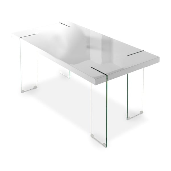 Bílý jídelní stůl s podnožím z tvrzeného skla Pondedor, 90 x 160 cm