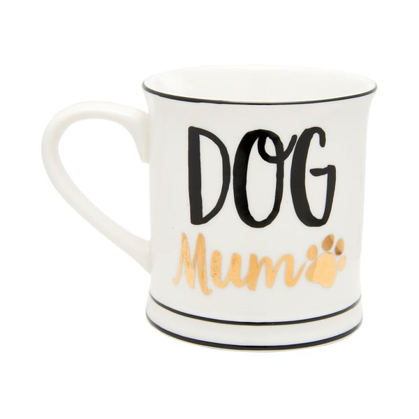 Mustade ja kuldsete detailidega valge kruus Metallic Dog, 400 ml Dog Mum - Sass & Belle