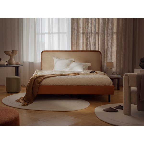 Hall-beež polsterdatud kaheinimesevoodi koos voodipõhjaga 160x200 cm Aveline - Micadoni-image-1