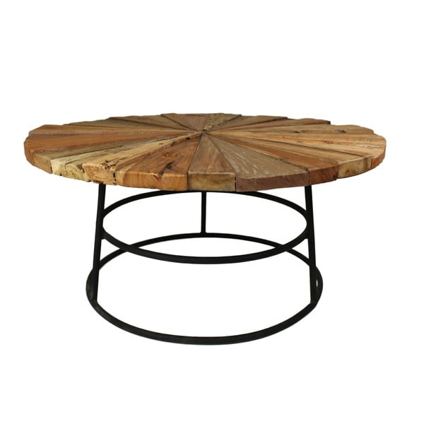 Odkládací stolek s deskou  z teakového dřeva s černými nohami HSM collection Sun Round, ⌀ 80 cm