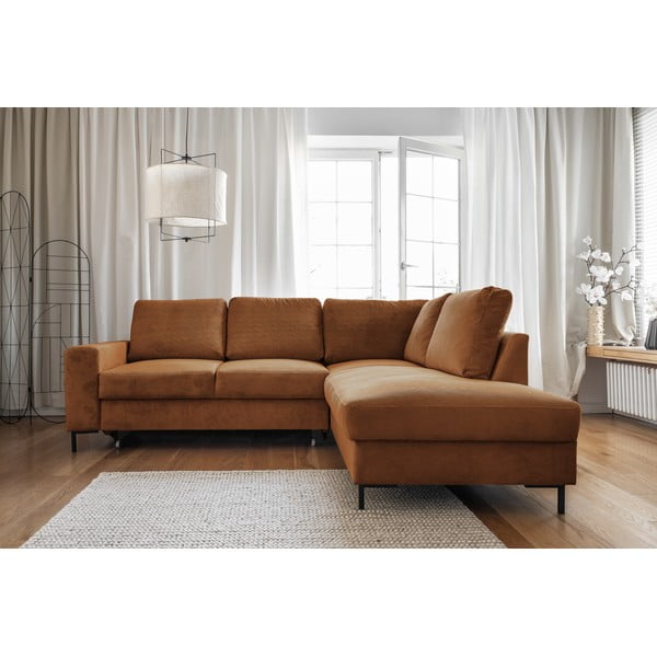 Pruun velvetist diivanvoodi (paremas nurgas) Lofty Lilly - Miuform-image-1