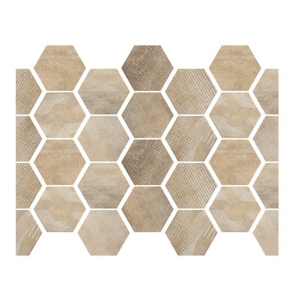 Sada 28 samolepek v dekoru dřeva Ambiance Hexagons, 10 x 9 cm