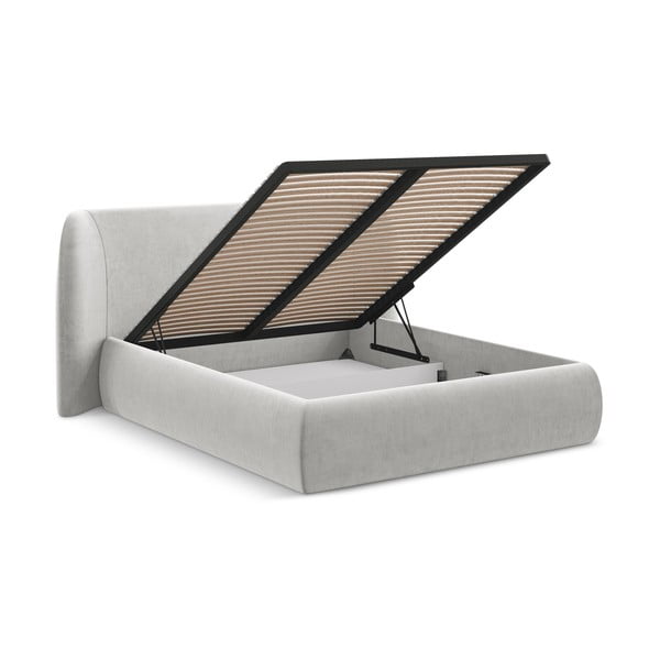 Helehall polsterdatud kaheinimesevoodi koos voodipõhja ja panipaigaga 140x200cm Hauke - Makamii-image-2