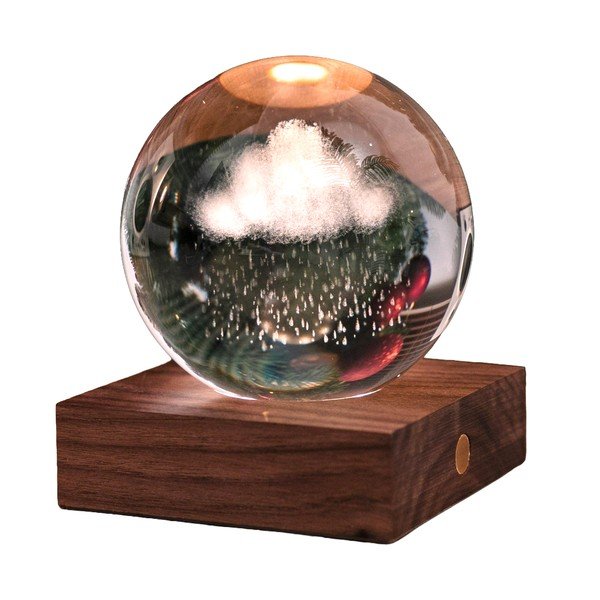 Tumepruun pähklipuidust LED dimmerdatav laualamp klaasist varjuga (kõrgus 12 cm) Amber - Gingko