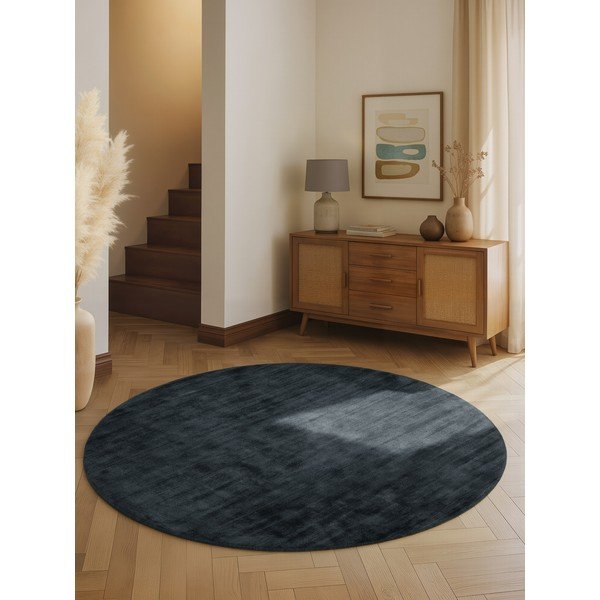 Must käsitsi kootud ümmargune viskoosvaip ø 120 cm Noemi - Vikosa-image-1