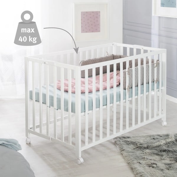 Ratastel kokkupandav valge võrevoodi 60x120 cm Fold up - Roba-image-1