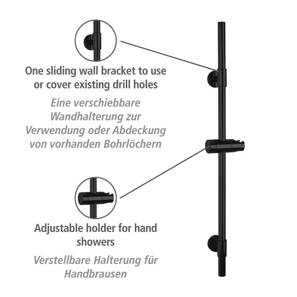 Mustast roostevabast terasest seinale paigaldatav duširiba 66 cm Basic - Wenko-image-3