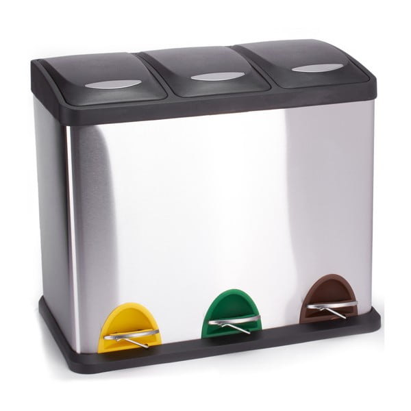 Matt hõbedane terasest prügikast 3x8 l sorteeritud jäätmete jaoks/pedaaliga Tri Selectif - MSV