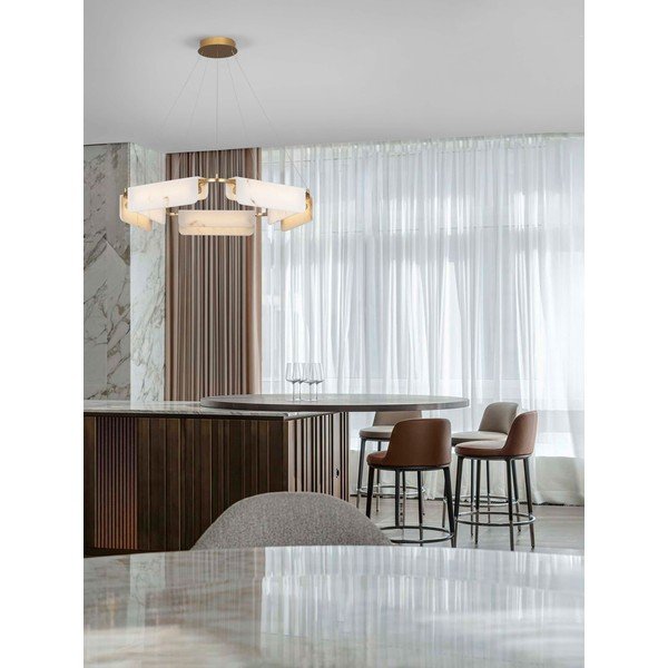 Kreemikas/messingvärvi LED-rippvalgusti marmorist dekooriga, hämardatav, ø 93 cm Aider - Nova Luce-image-1