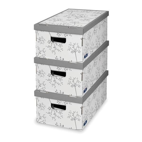 Sada 3 bílo-šedých úložných krabic Domopak