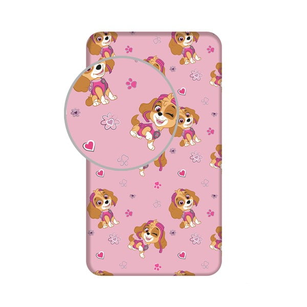 Roosa laste puuvillane lina üheinimesevoodile 90x200 cm Paw Patrol - Jerry Fabrics