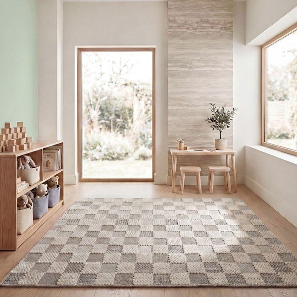 Roheline pestav puuvillasegu vaip 116x170 cm Muted Checkerboard - Flair Rugs-image-3