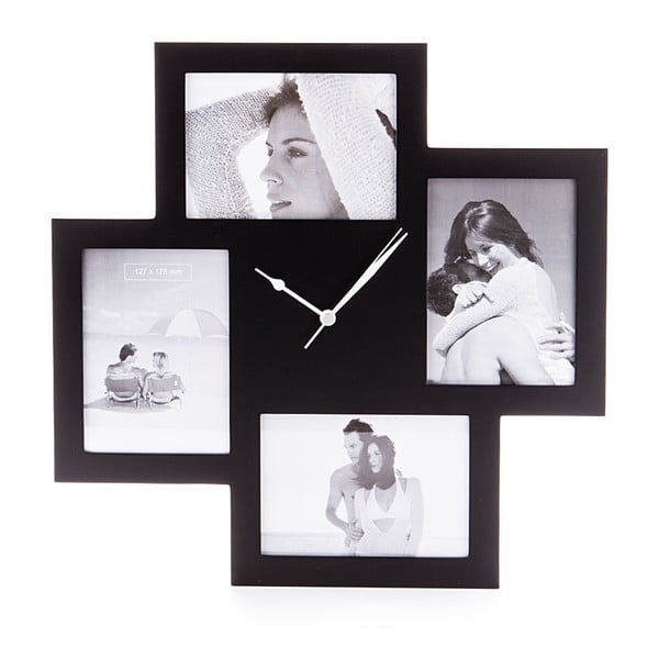 Černé nástěnné hodiny s fotorámečky Tomasucci Collage