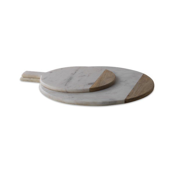 Valgest marmorist ja mangopuust serveerimislaud, ø 32 cm. Bwari - Nkuku-image-1