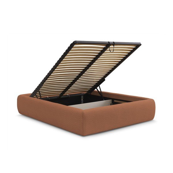 Oranž polsterdatud kaheinimesevoodi koos panipaiga ja voodipõhjaga, ilma peatsita 160x200 cm Inera - Bobochic Paris-image-3