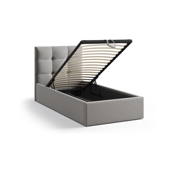 Hall polsterdatud üheinimesevoodi koos panipaiga ja voodipõhjaga 90x200 cm Phaedra - Micadoni-image-1