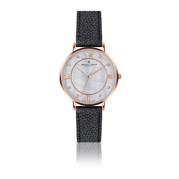Dámské hodinky s černým páskem z pravé kůže Frederic Graff Rose Liskamm Lychee Black Leather