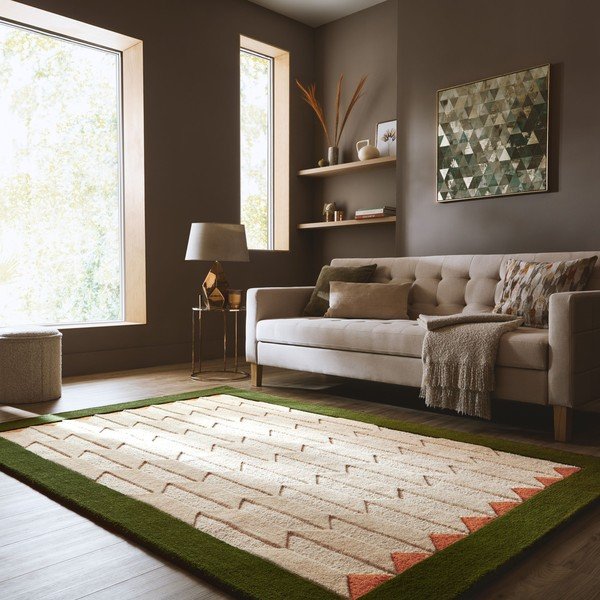 Roheline/naturaalne käsitsi kootud villane vaip 120x170 cm Apex Border Wool - Flair Rugs-image-1