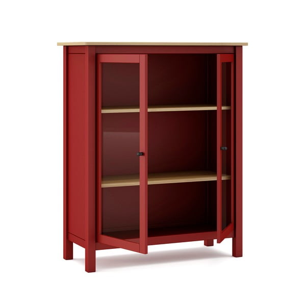 Punane/loomulik männi vitriinkapp 90x110 cm Misti - Marckeric-image-3