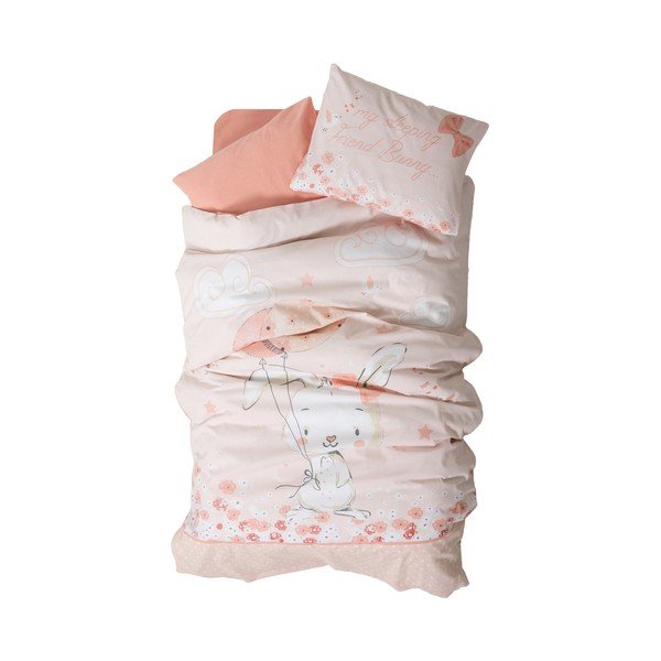 Roosa Renforcé puuvillast 4-osaline laste voodipesu 100x150 cm Rapeti - Mijolnir