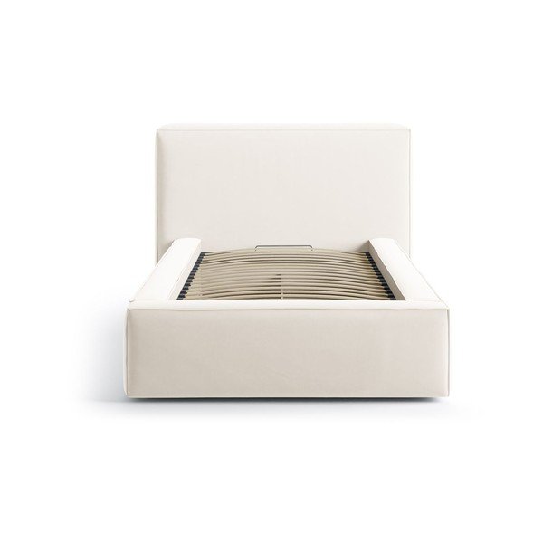 Kreem polsterdatud üheinimesevoodi koos panipaiga ja voodipõhjaga 90x200 cm Jodie - Micadoni-image-3