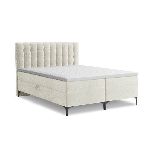 Beež boxspring voodi panipaigaga 160x200 cm Puhala – Makamii