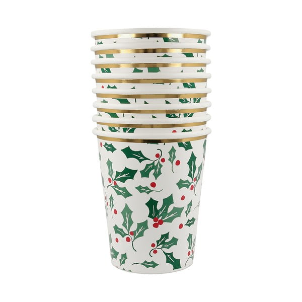 Ühekordsed pabertopsid 8tk komplektis Holly Pattern - Meri Meri-image-2