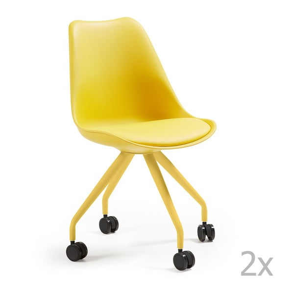 Sada 2 žlutých židlí na kolečkách La Forma Lars