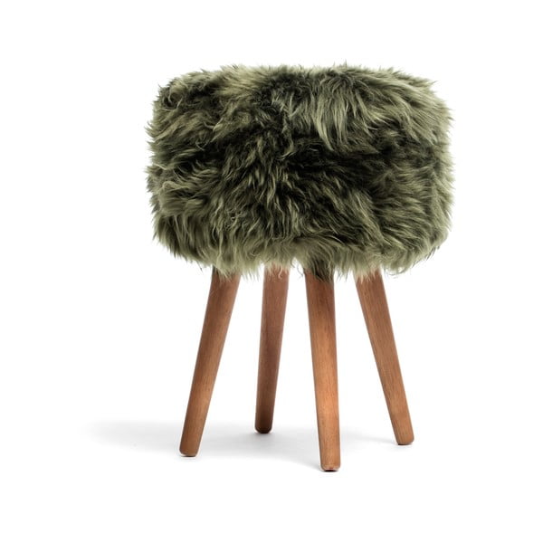 Stolička s tmavě zeleným sedákem z ovčí kožešiny Royal Dream, ⌀ 30 cm