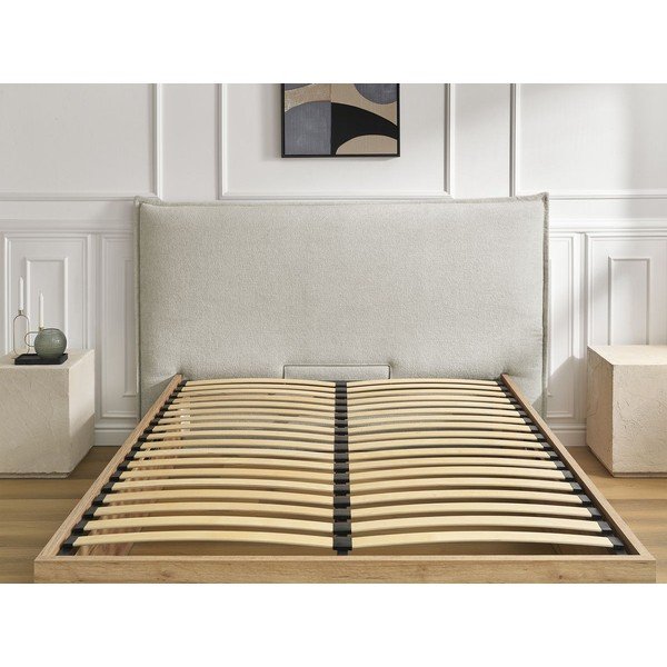 Kreemikas polsterdatud/puitlaastplaadist kaheinimesevoodi panipaigaga ja liistudest raamiga 160x200 cm Charlie - Bobochic Paris-image-4