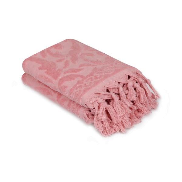 2 roosa rätiku komplekt Madame Coco Bohème, 50 x 90 cm - Foutastic